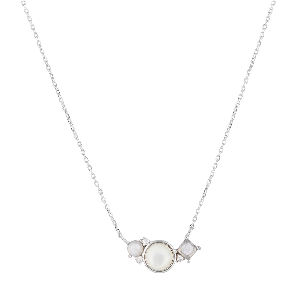STRENGTH Mother of Pearl, Moonstone, Labradorite Gemstone Necklace