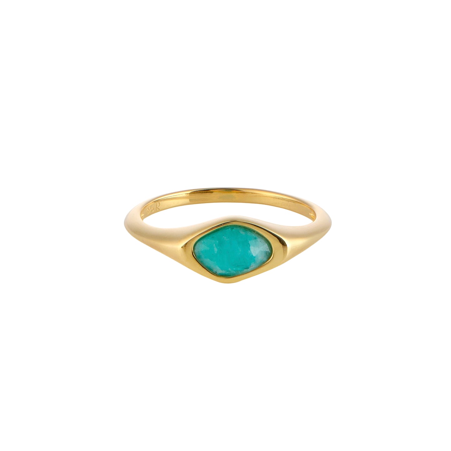 Gold Vermeil Amazonite Signet Ring on white background