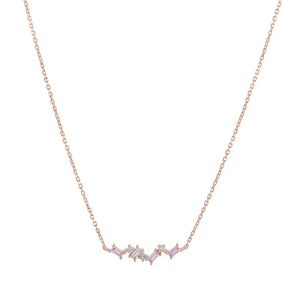 Pink Sapphire, Sky Blue Topaz & Diamond Cluster Necklace - Solid 14K Rose Gold