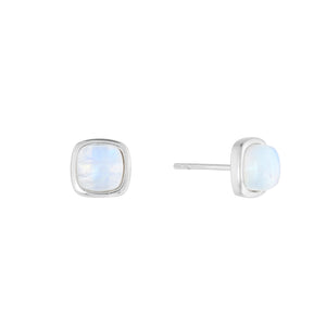 Blue Moonstone Cushion Cabochon Stud Earrings