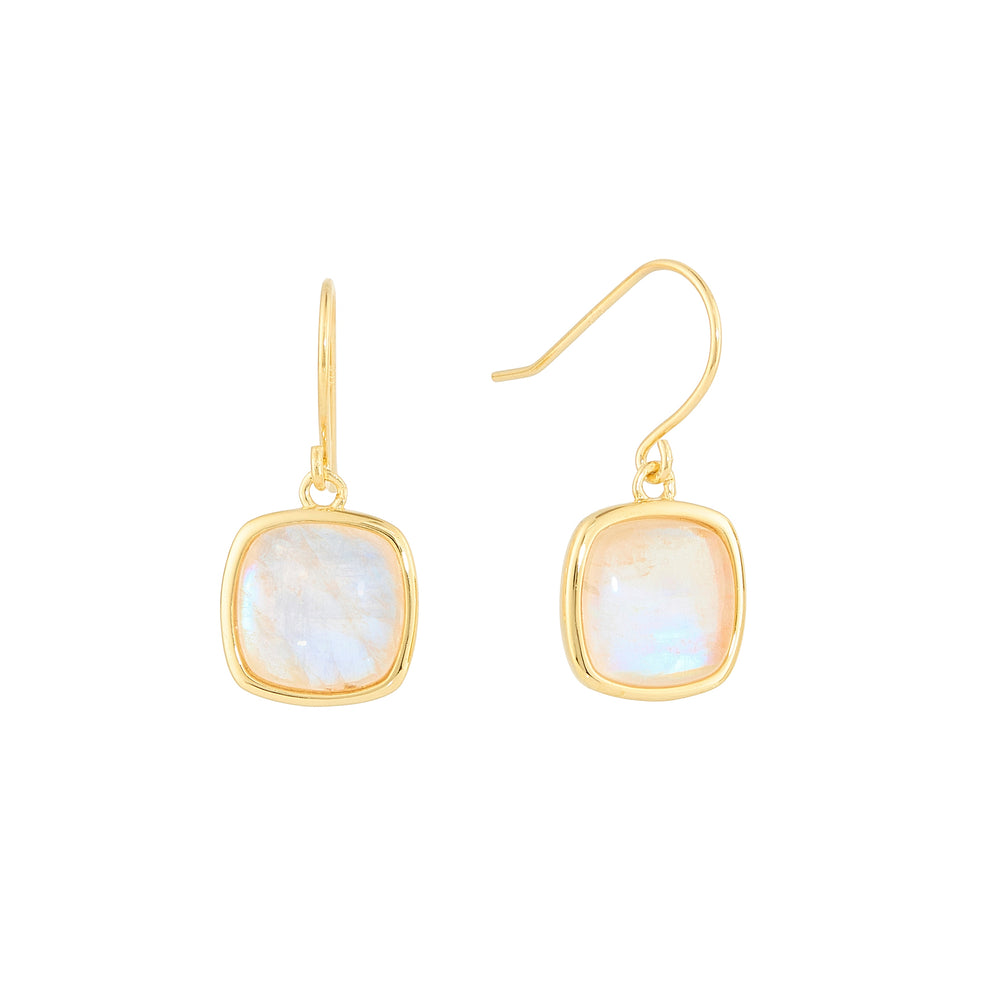 Blue Moonstone Cushion Cabochon Hook Earrings