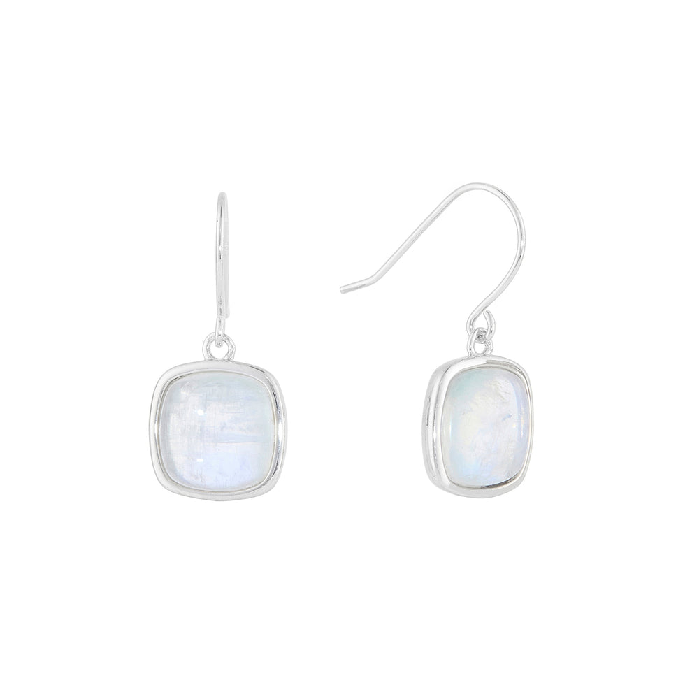 Blue Moonstone Cushion Cabochon Hook Earrings