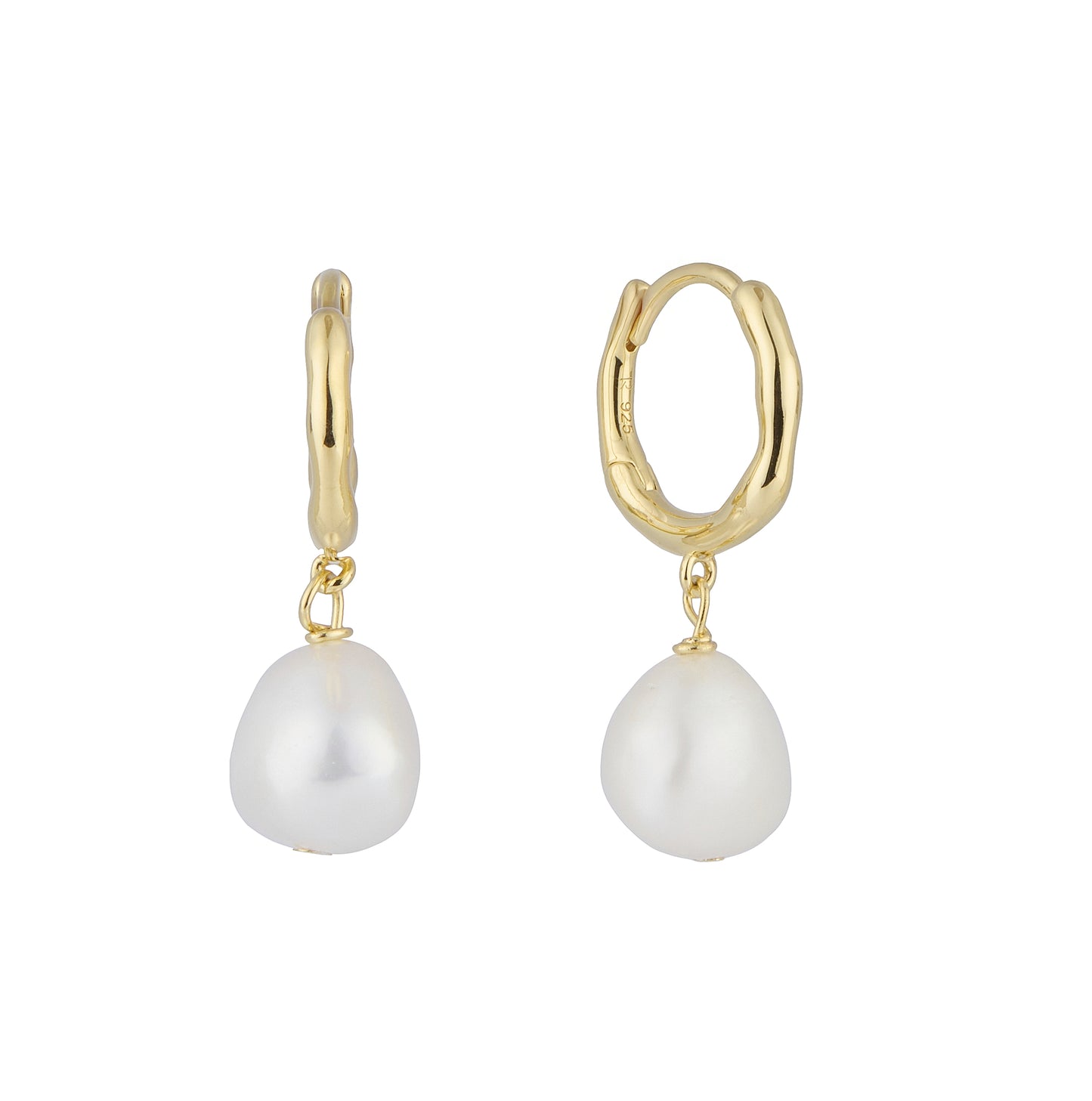 Baroque pearl Dangle Hoop Gold Vermeil Earrings 