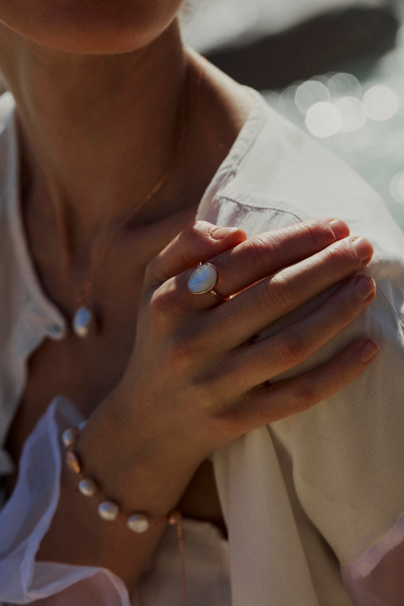 Mother of Pearl Rose Gold Vermeil Statement Ring on model