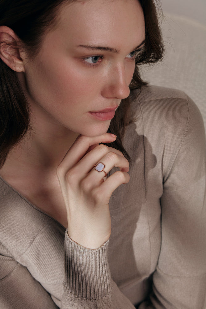 Blue Lace Agate Oblong Ring