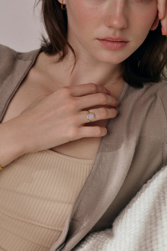 Blue Lace Agate Oblong Ring