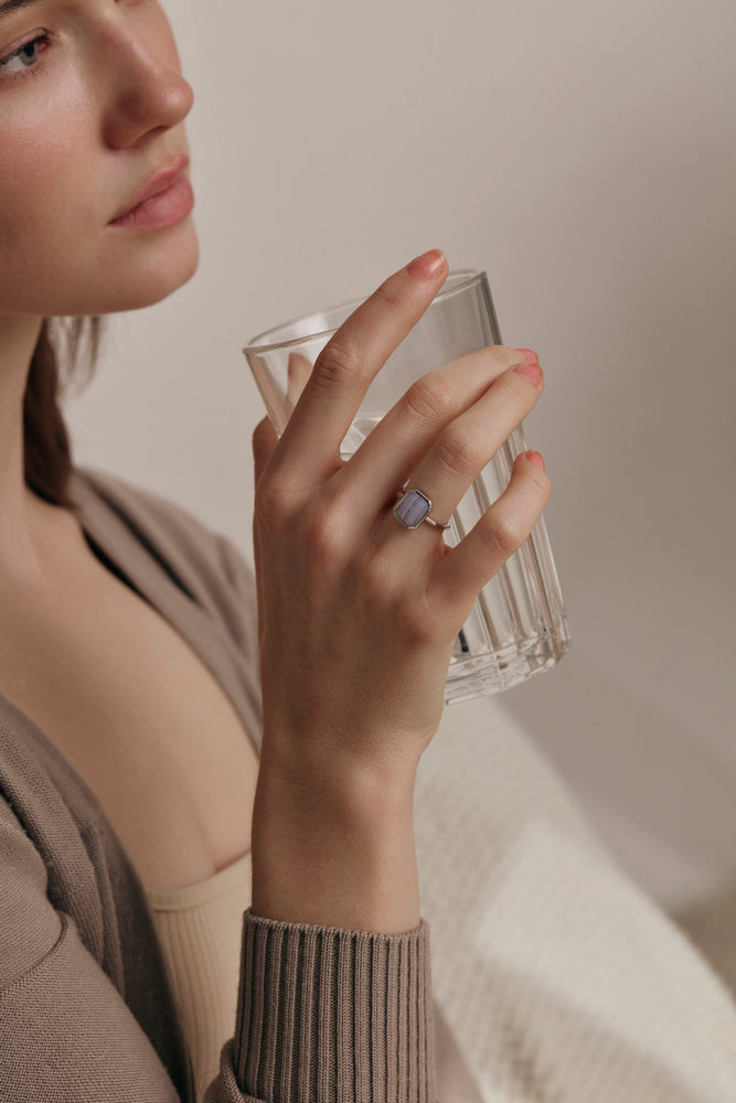 Blue Lace Agate Oblong Ring