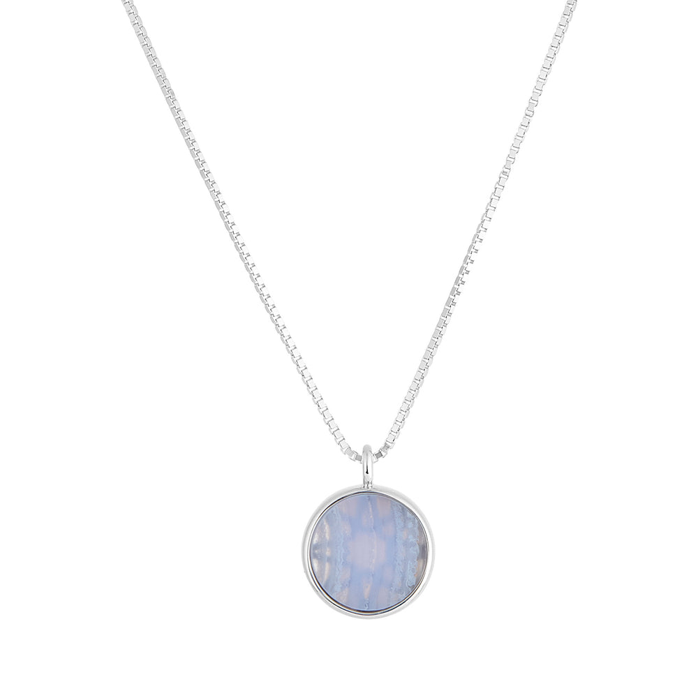 Blue Lace Agate Round Sliced Necklace