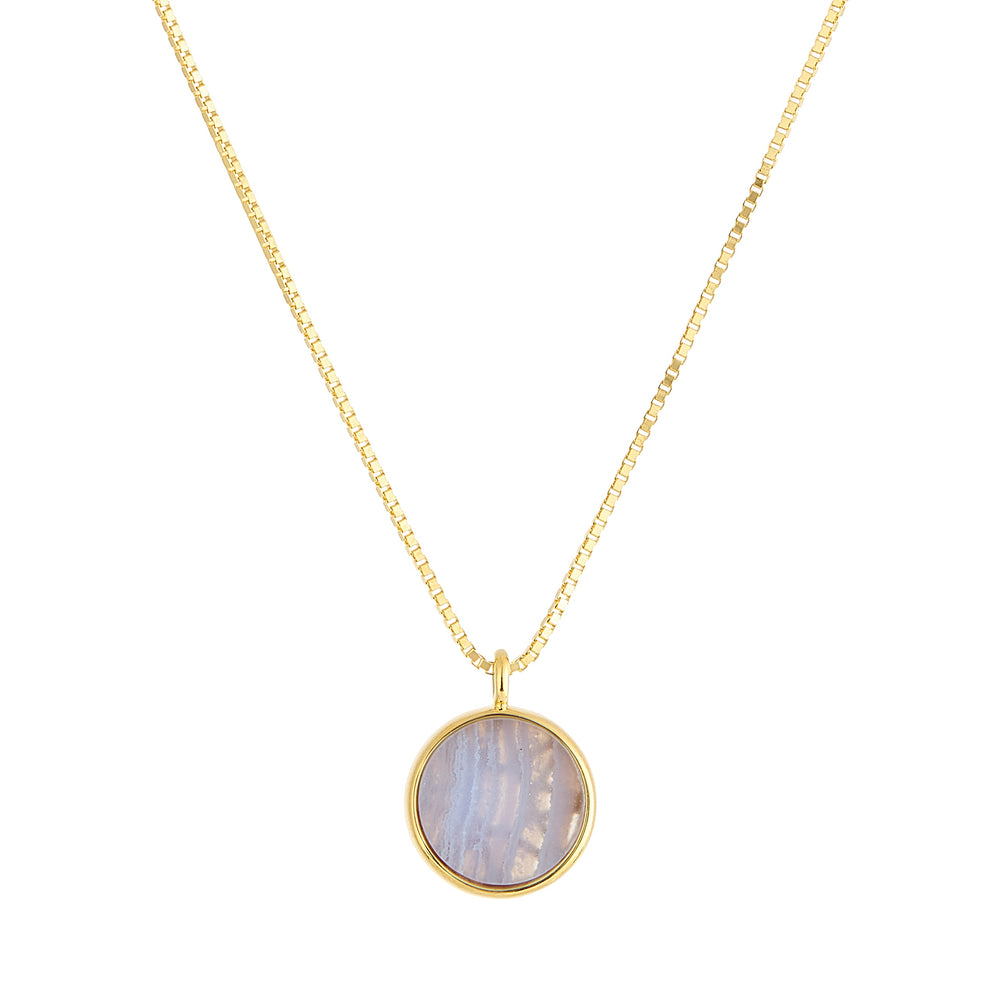 Blue Lace Agate Round Sliced Necklace