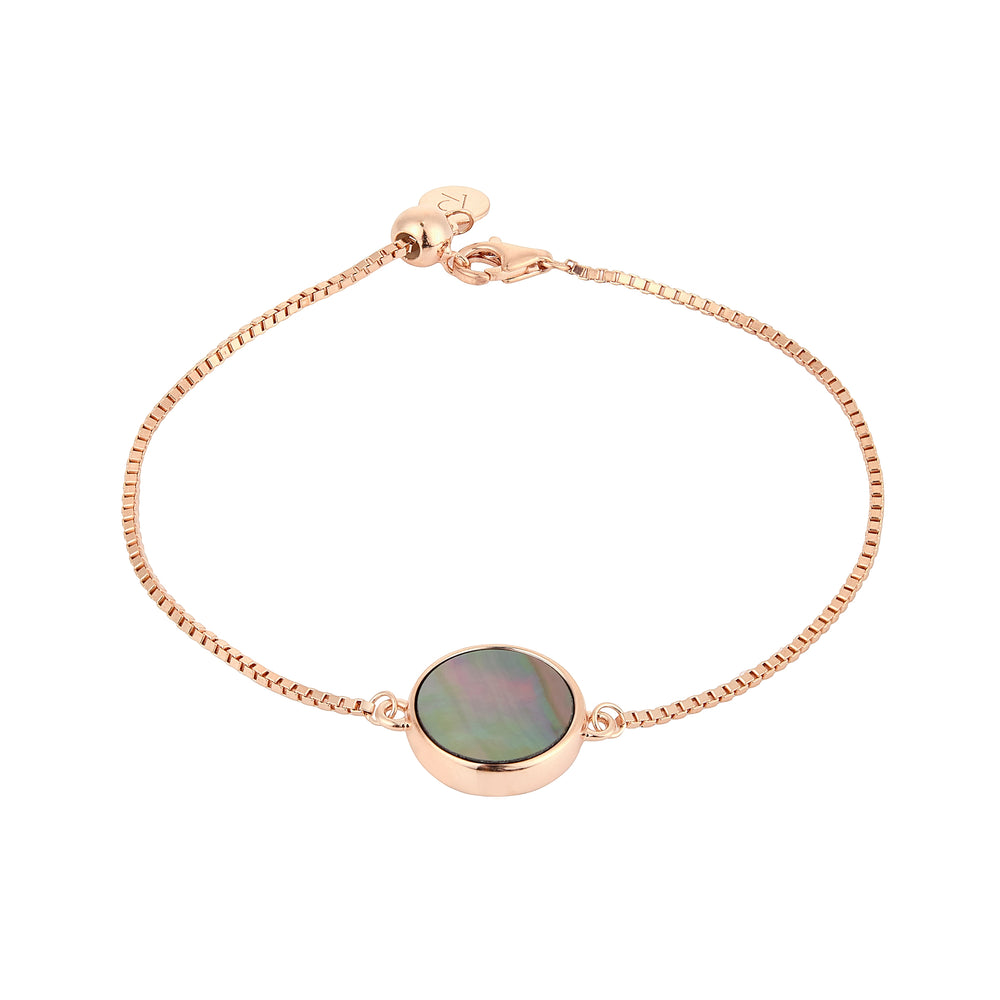 Grey Mother of Pearl Round Sliced Adjustable Bracelet