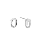 White Topaz Oval Half Pavé Stud Earrings