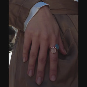 
                
                    Load and play video in Gallery viewer, Aqua Chalcedony Faceted Table Ring Sterling Silver Rose Gold Plated on model in video
                
            