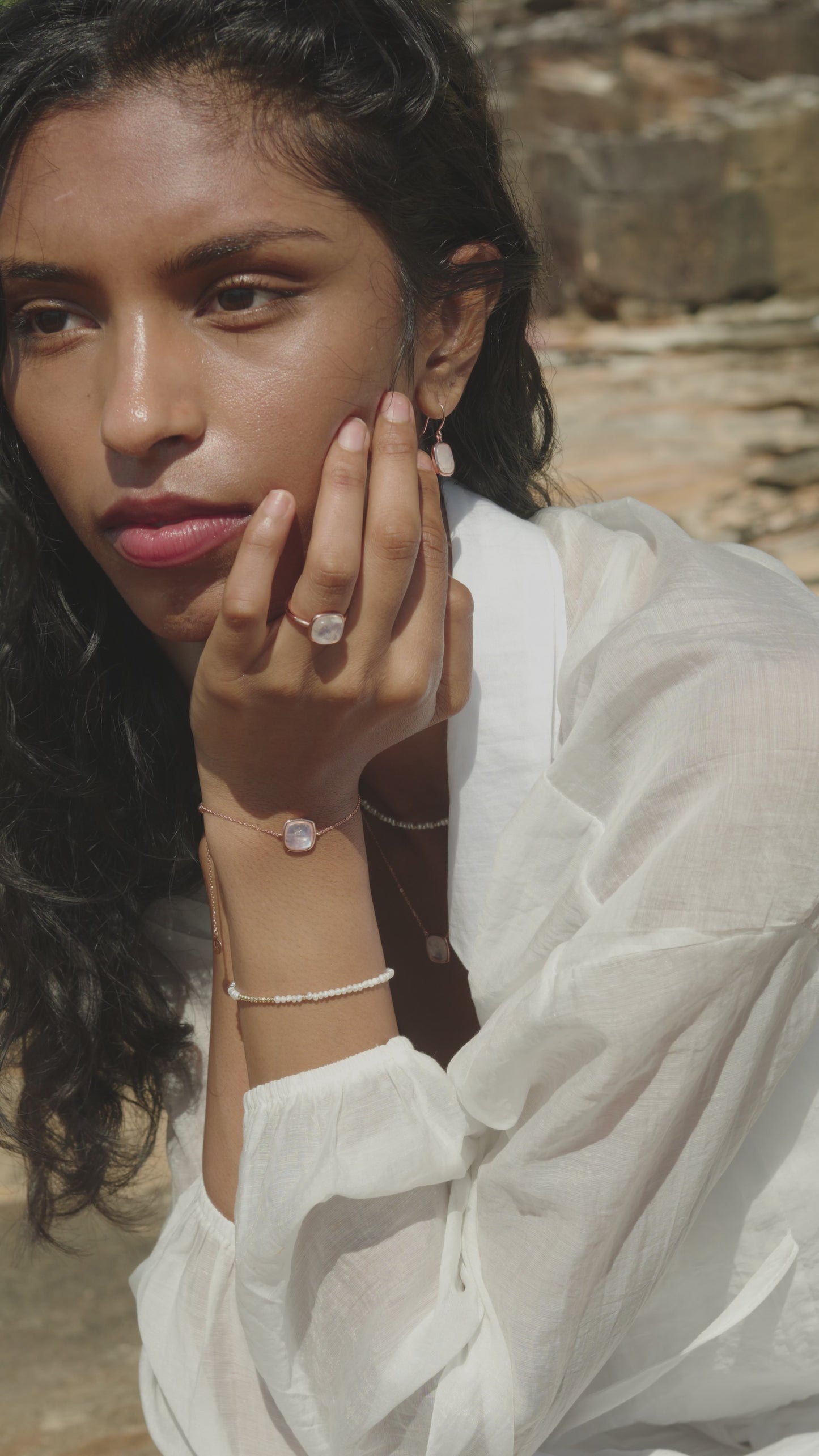 Blue Moonstone Fine Chain Adjustable Bracelet