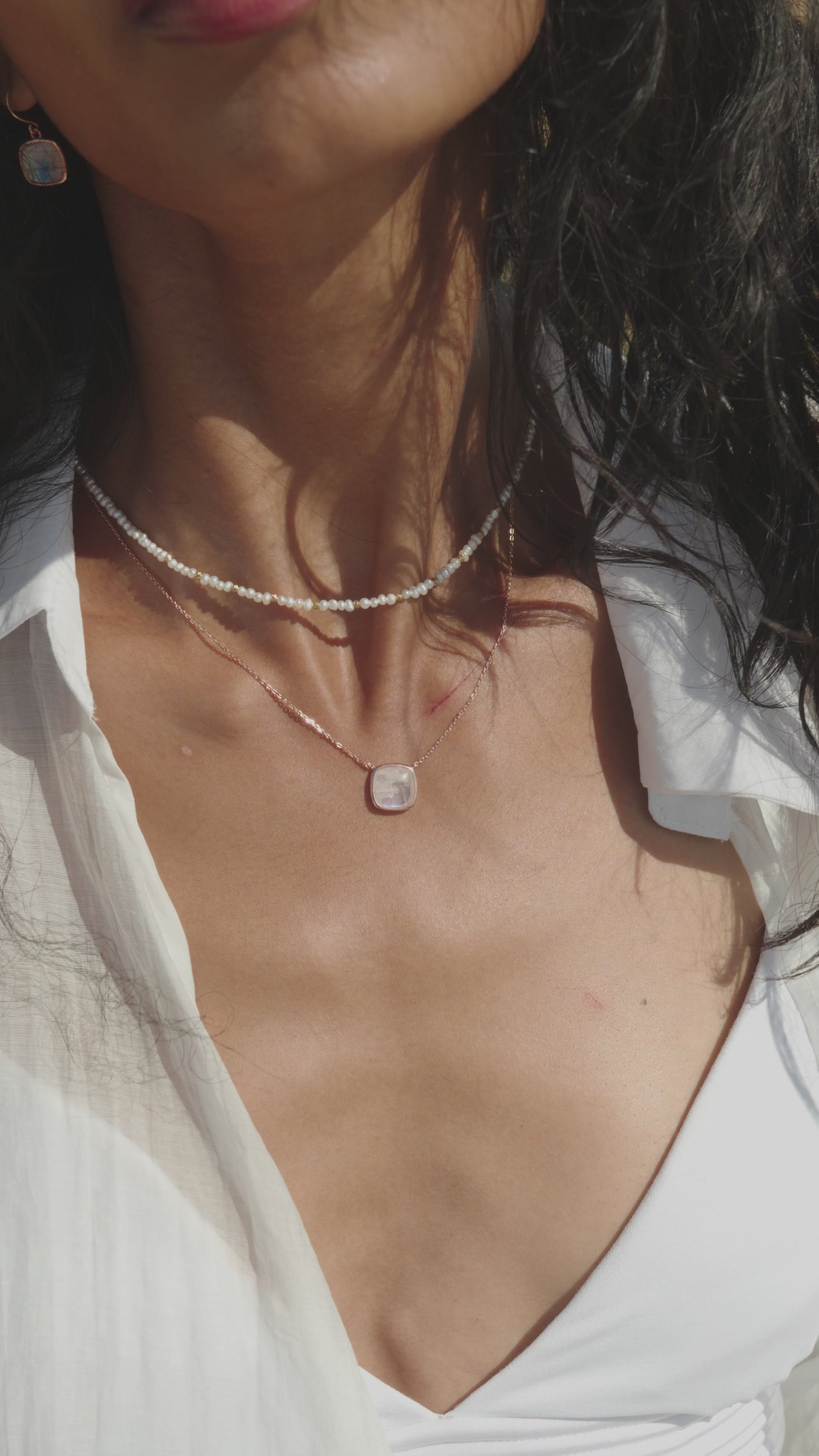 Blue Moonstone Cushion Cabochon Necklace