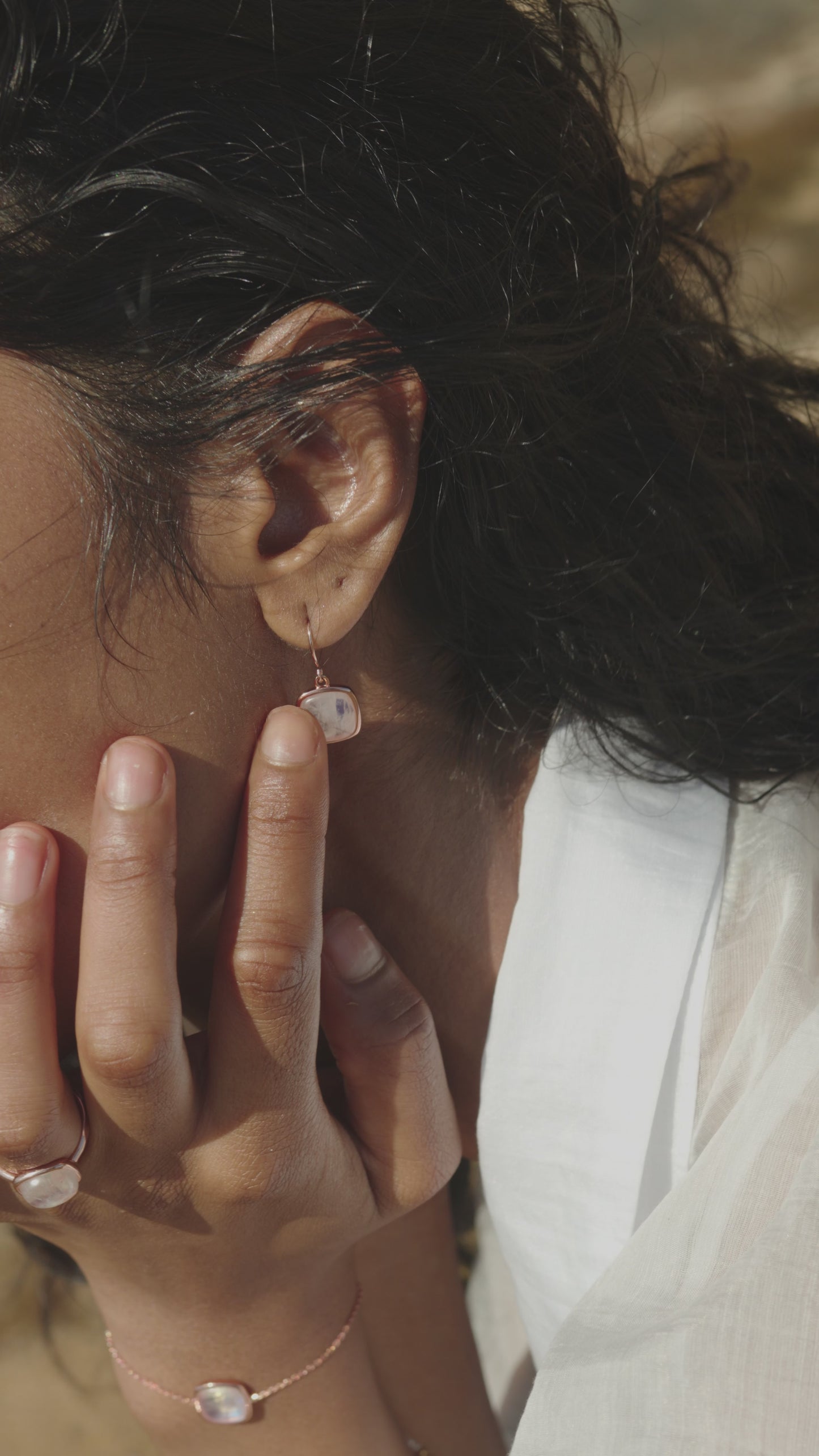 Blue Moonstone Cushion Cabochon Hook Earrings