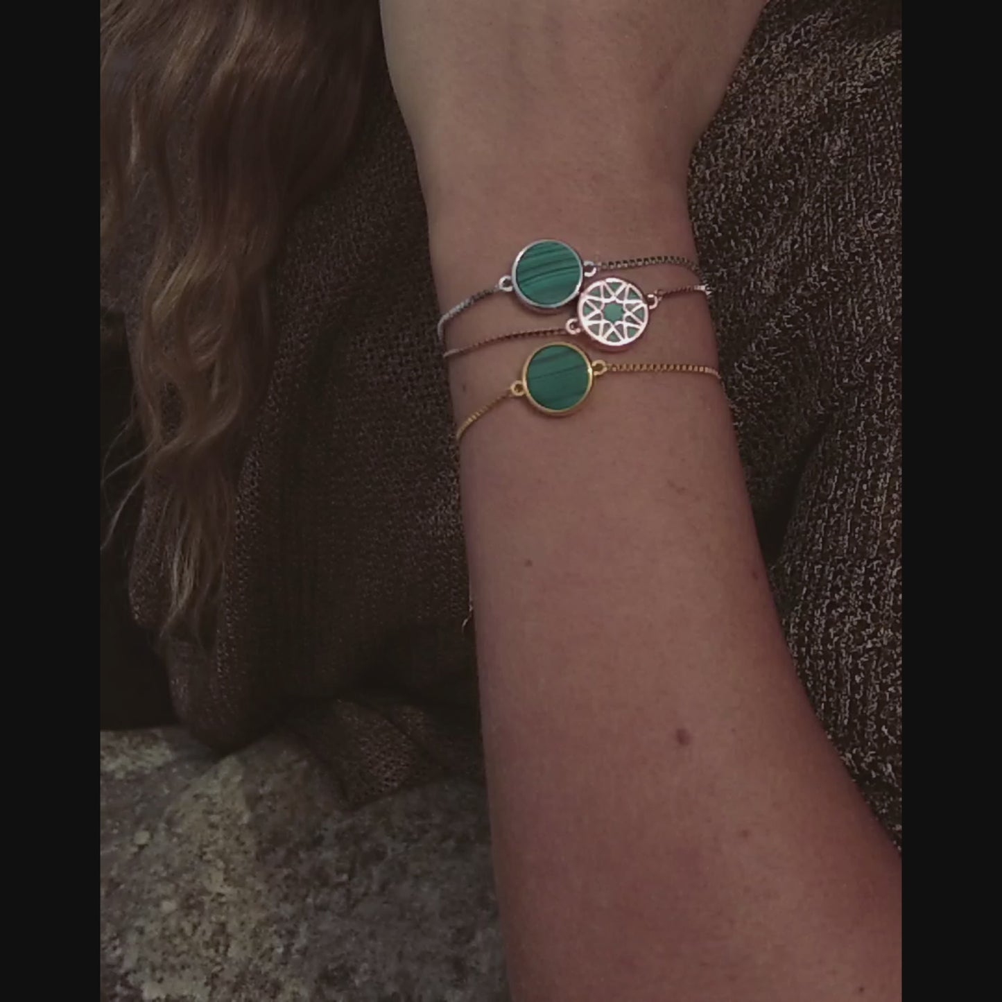 Malachite Round Sliced Adjustable Bracelet