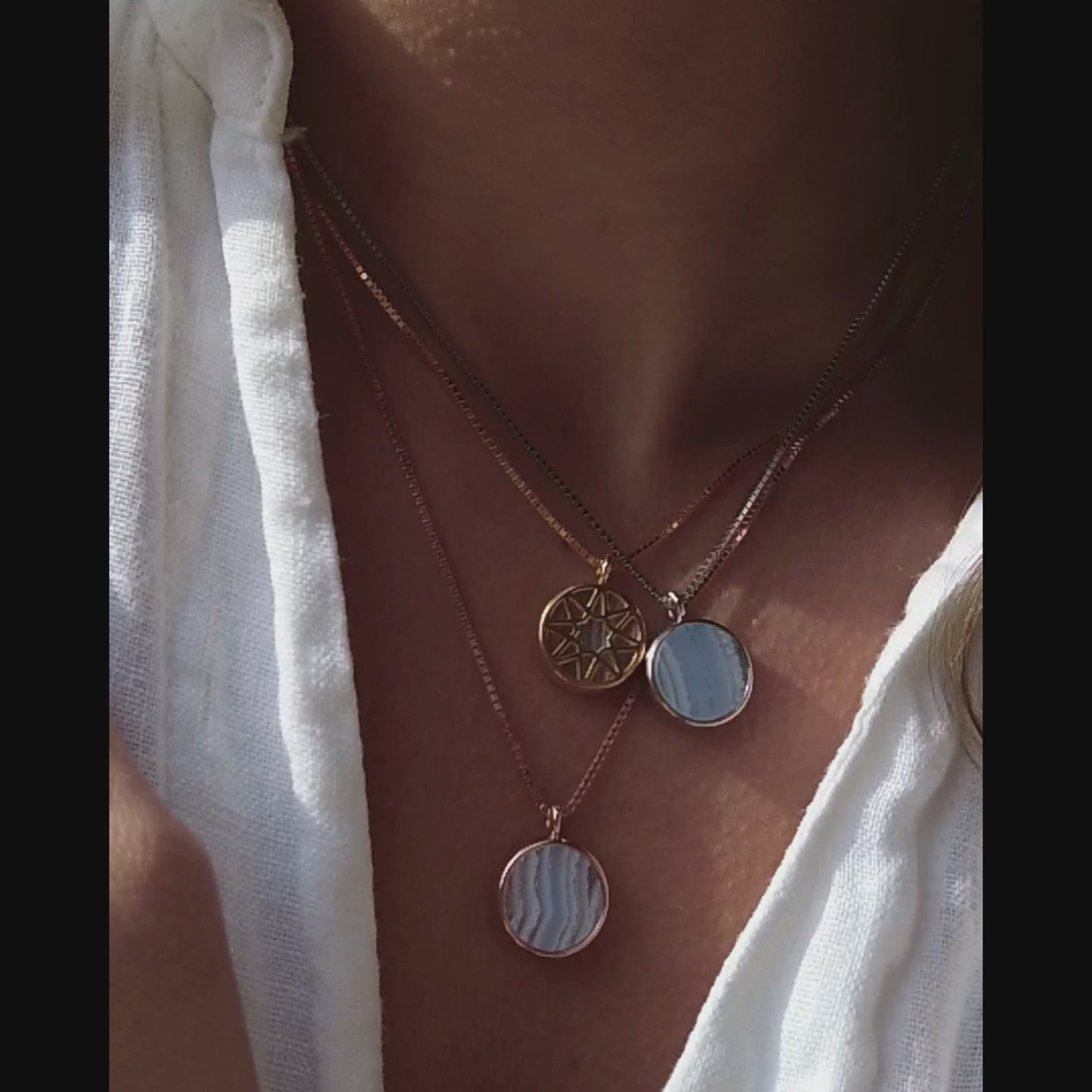 Blue Lace Agate Round Sliced Necklace