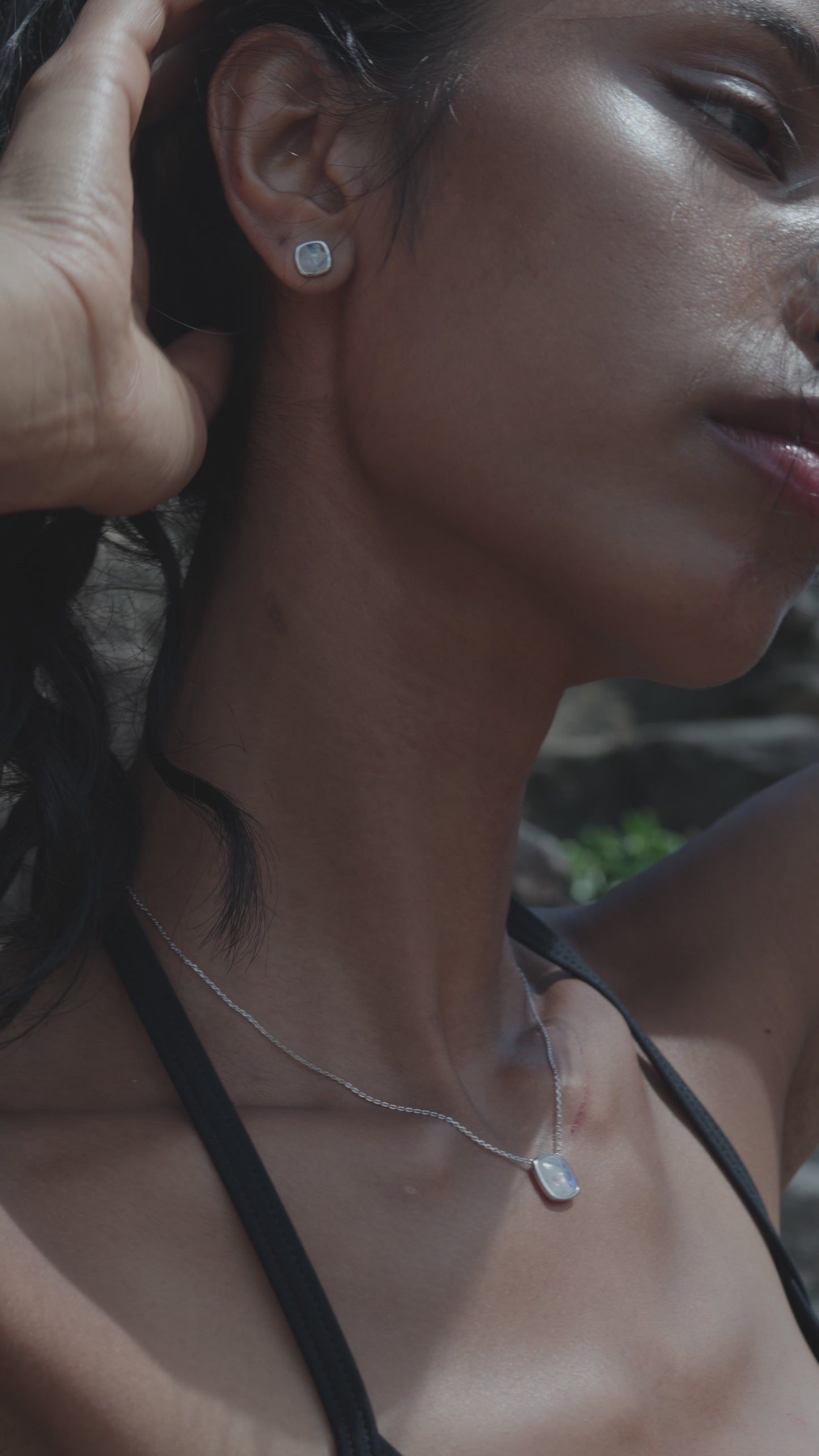 Blue Moonstone Cushion Cabochon Stud Earrings