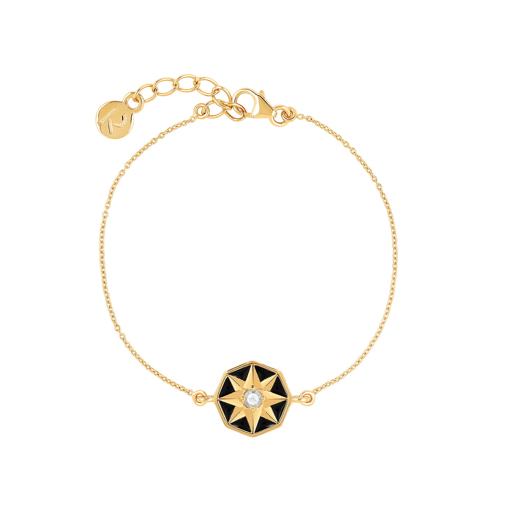 White Zircon star bracelet, black enamel, 18K gold vermeil