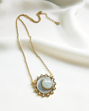 Aquamarine sun moon birthstone necklace