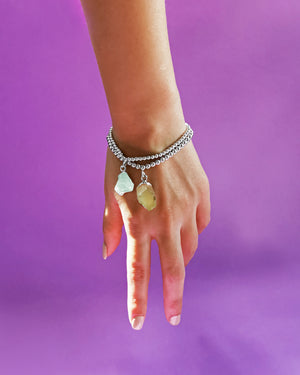 Morganite and Aquamarine Raw Gemstone Beaded Bracelet