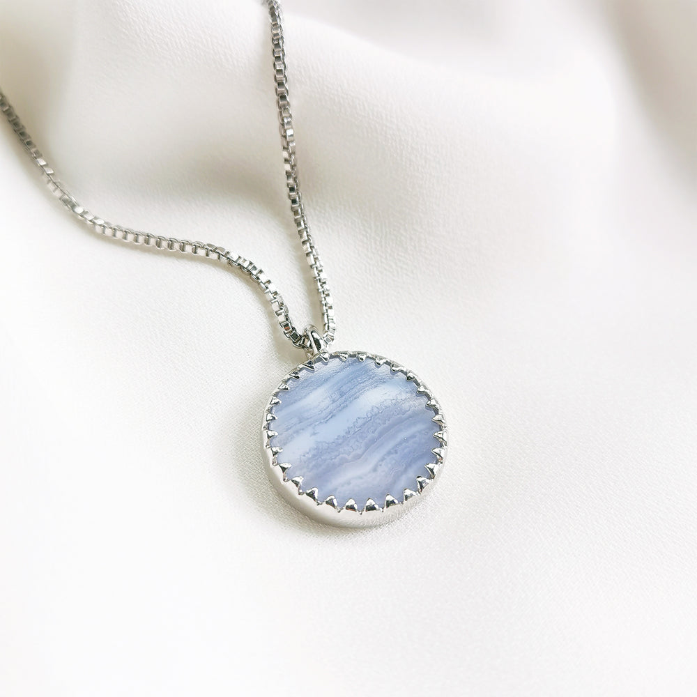 
                
                    Load image into Gallery viewer, Blue Lace Agate Gemstone Necklace - Sterling Silver
                
            
