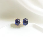 Cleo Blue Sapphire Oval Cabochon Stud Earrings - 18K Rose Gold Plated