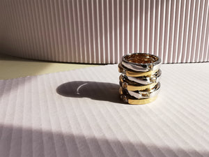 Gold and Silver Oval White Topaz Rings Stack