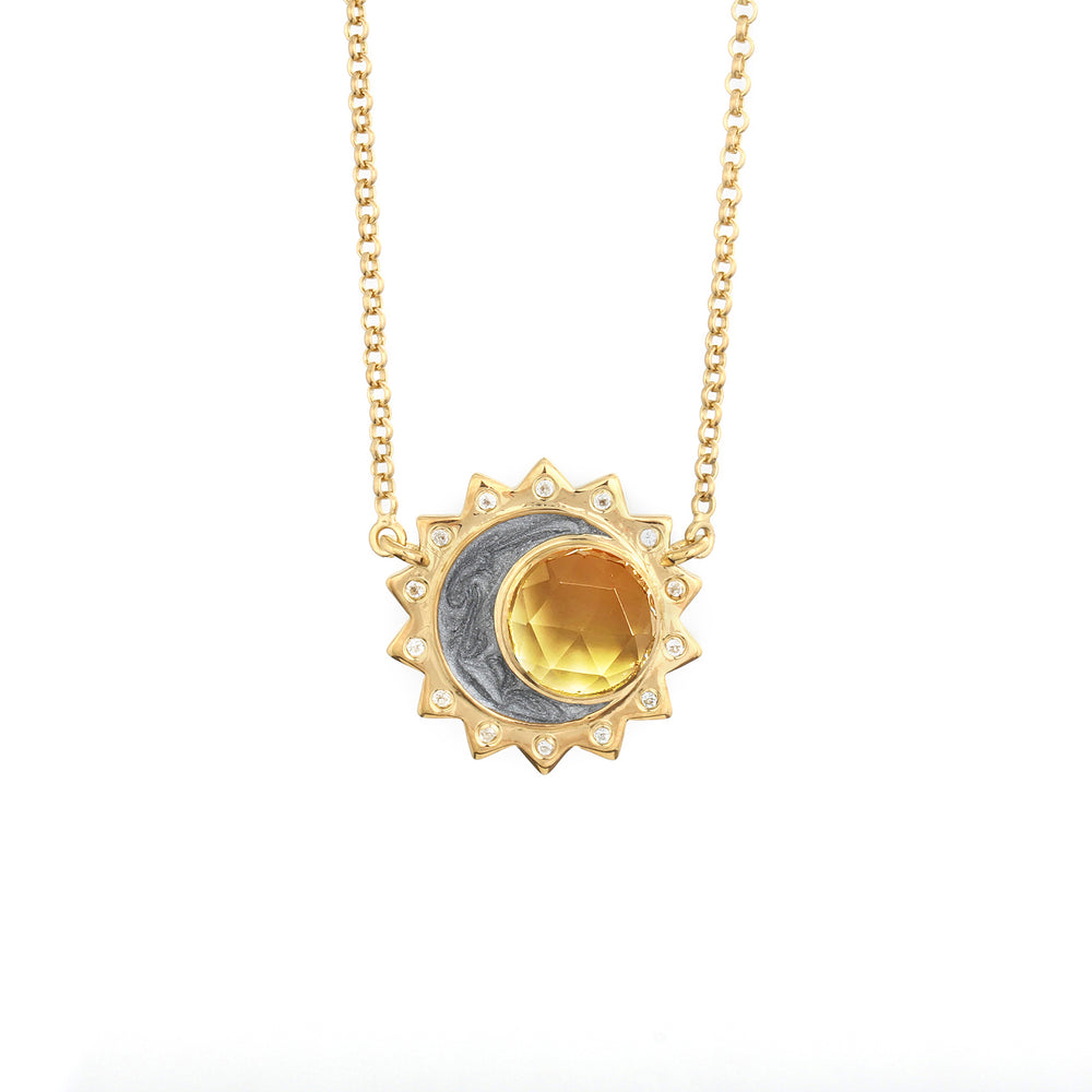 Citrine birthstone sun moon necklace sterling silver gold plated