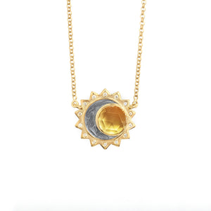 Citrine birthstone sun moon necklace sterling silver gold plated