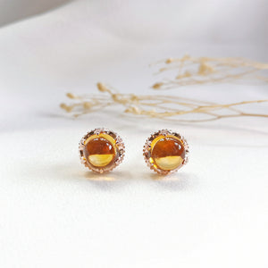 Citrine round cabochon rose gold stud earrings