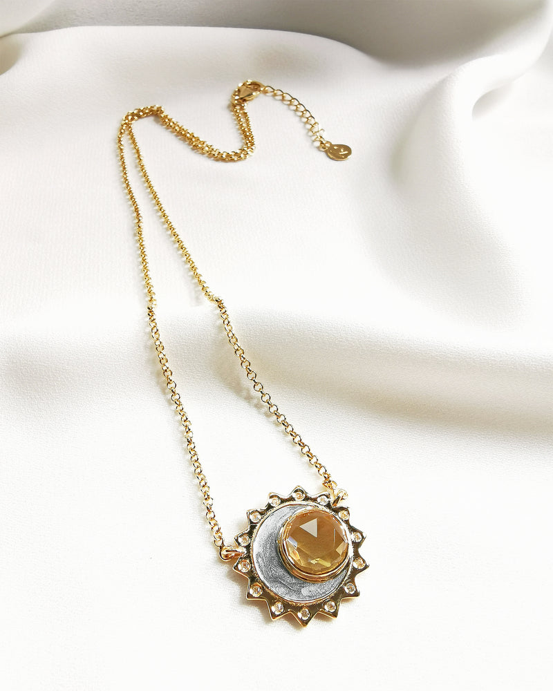 Citrine sun moon birthstone necklace