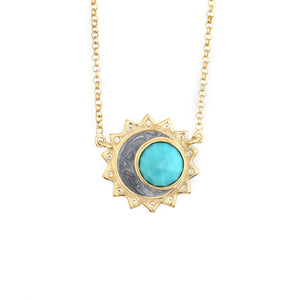 Turquoise sun moon birthstone necklace sterling silver gold plated