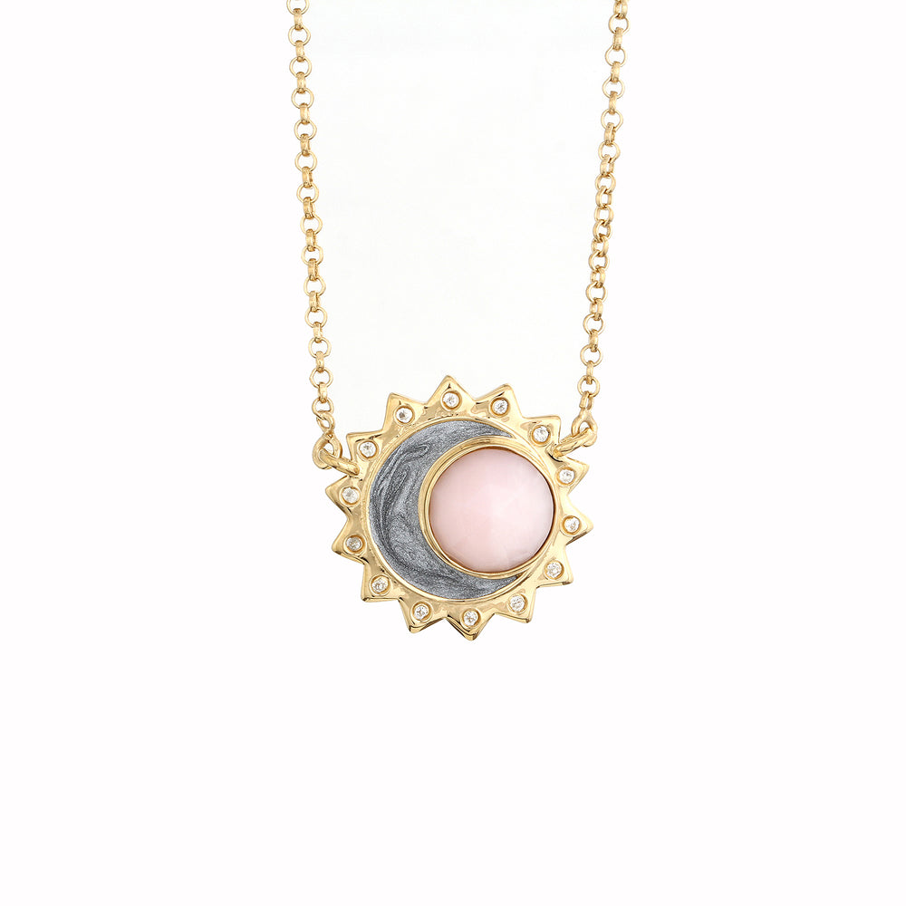 Pink Opal Rose Cut Cabochon Celestial  Birthstone Necklace - October