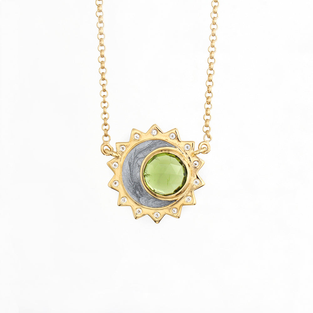 Peridot sun moon birthstone necklace sterling silver gold plated
