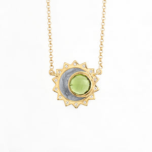 Peridot sun moon birthstone necklace sterling silver gold plated