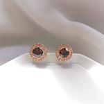 Garnet Round Halo Stud Earring - Rose Gold Plated