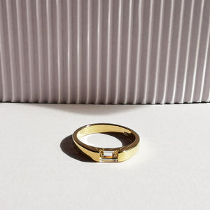 14K Gold Baguette White Topaz Ring 