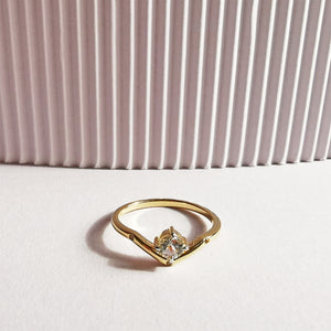 
                
                    Load image into Gallery viewer, 14K Gold Plated White Topaz V Ring
                
            
