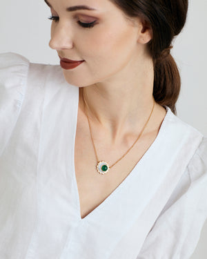 
                
                    Load image into Gallery viewer, Green Onyx sun moon birthstone necklace rose cut 
                
            