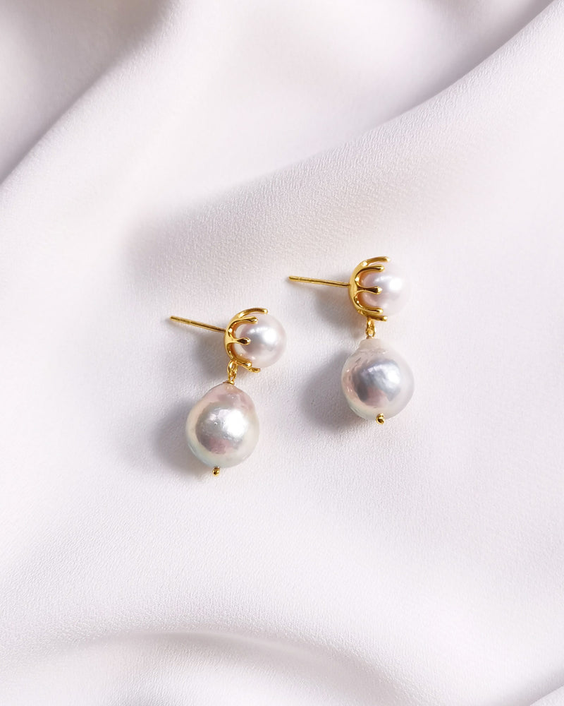 white fresh water pearl baroque dangle drop earrings