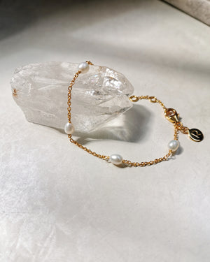 dainty white pearl chain bracelet