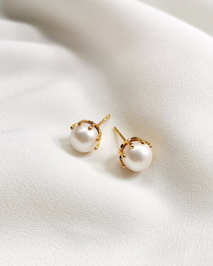 white fresh water pearl gold stud earrings