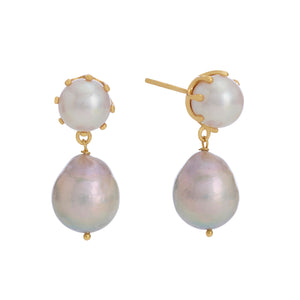 Contemporary styled fresh water pearl 18K gold vermeil dangle earrings