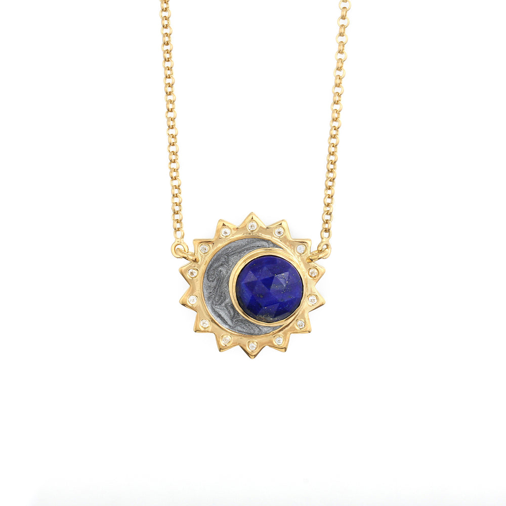 
                
                    Load image into Gallery viewer, Lapis Lazuli sun moon birthstone necklace
                
            