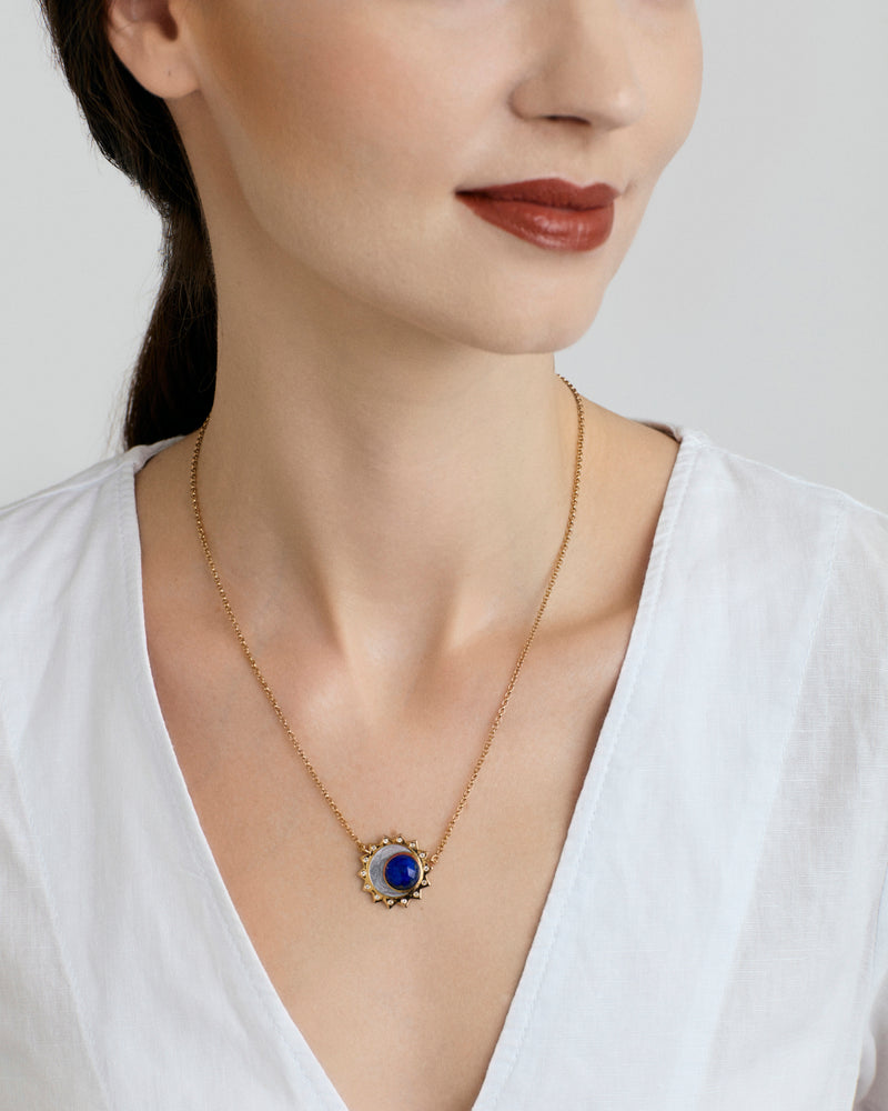 
                
                    Load image into Gallery viewer, Lapis Lazuli sun moon birthstone necklace
                
            