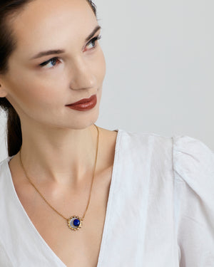 
                
                    Load image into Gallery viewer, Lapis Lazuli sun moon birthstone necklace rose cut
                
            