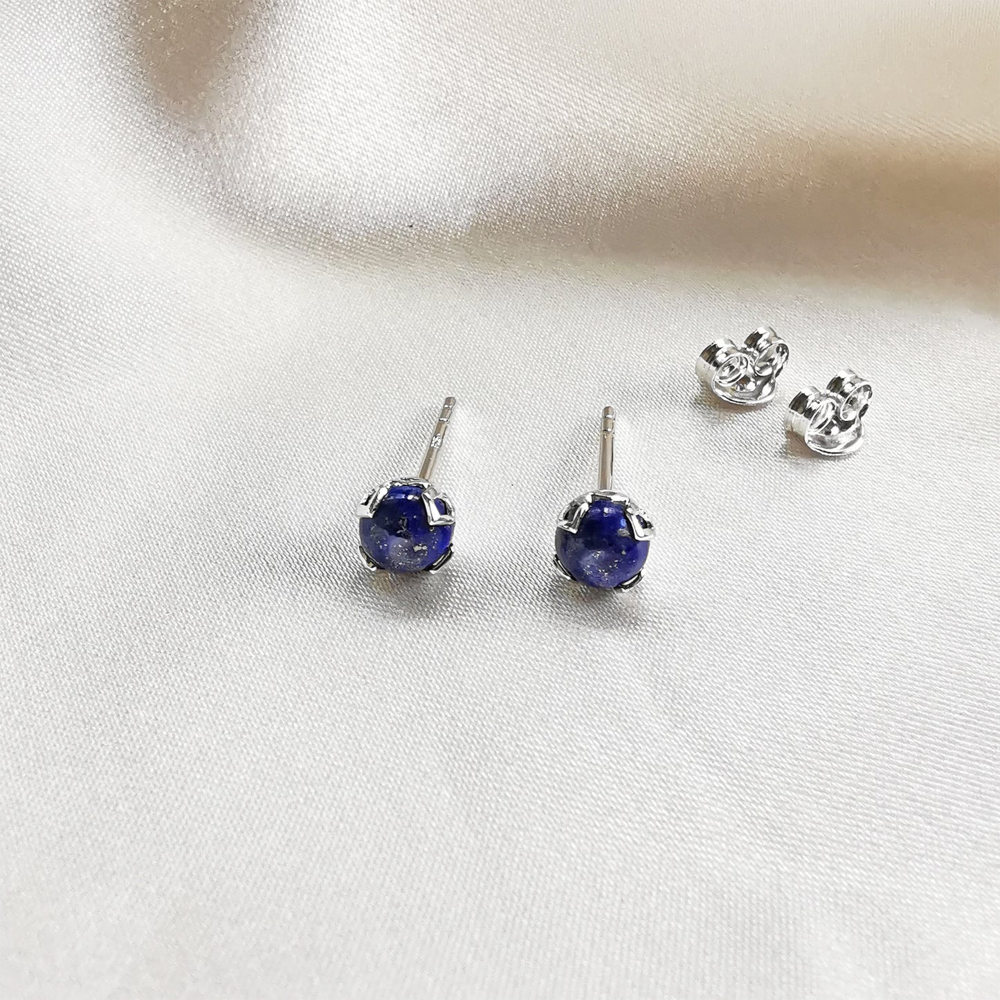 Lapis Lazuli Round Stud Earrings