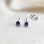 Lapis Lazuli Round Cabochon Stud Earrings - Sterling Silver