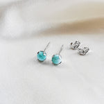 Larimar Round Cabochon Stud Earrings - Sterling Silver